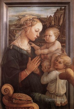 Fra Filippo Lippi Painting - Madonna With The Child And Two Angels 1465 Renaissance Filippo Lippi